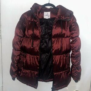 Sam Edelman Women's Burgundy puffer jacket with hood size Small